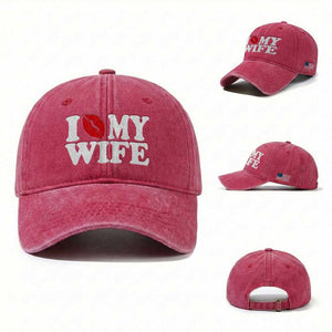 Funny Marriage Gift Washed Cotton Baseball Cap I Love My Wife TS12 Washed Cap Universal Fit Red Print Your Wear