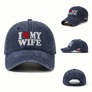 Funny Marriage Gift Washed Cotton Baseball Cap I Love My Wife TS12 Washed Cap Universal Fit Navy Print Your Wear