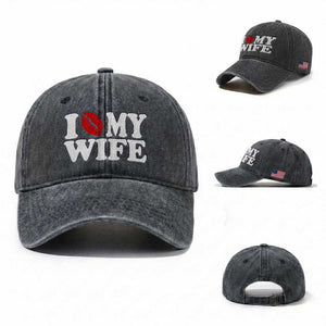Funny Marriage Gift Washed Cotton Baseball Cap I Love My Wife TS12 Washed Cap Universal Fit Dark Gray Print Your Wear