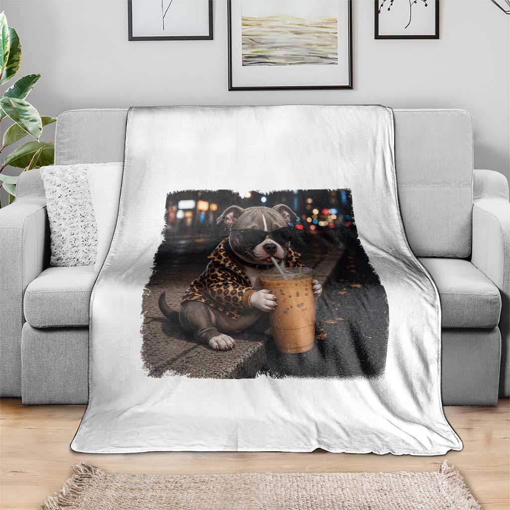 Funny Pitbull Drinking Coffee Throw Blanket Dog Meme Caffeine Graphic TS12 Print Your Wear