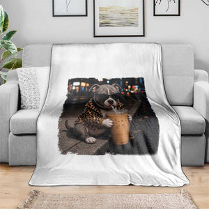 Funny Pitbull Drinking Coffee Throw Blanket Dog Meme Caffeine Graphic TS12 Print Your Wear