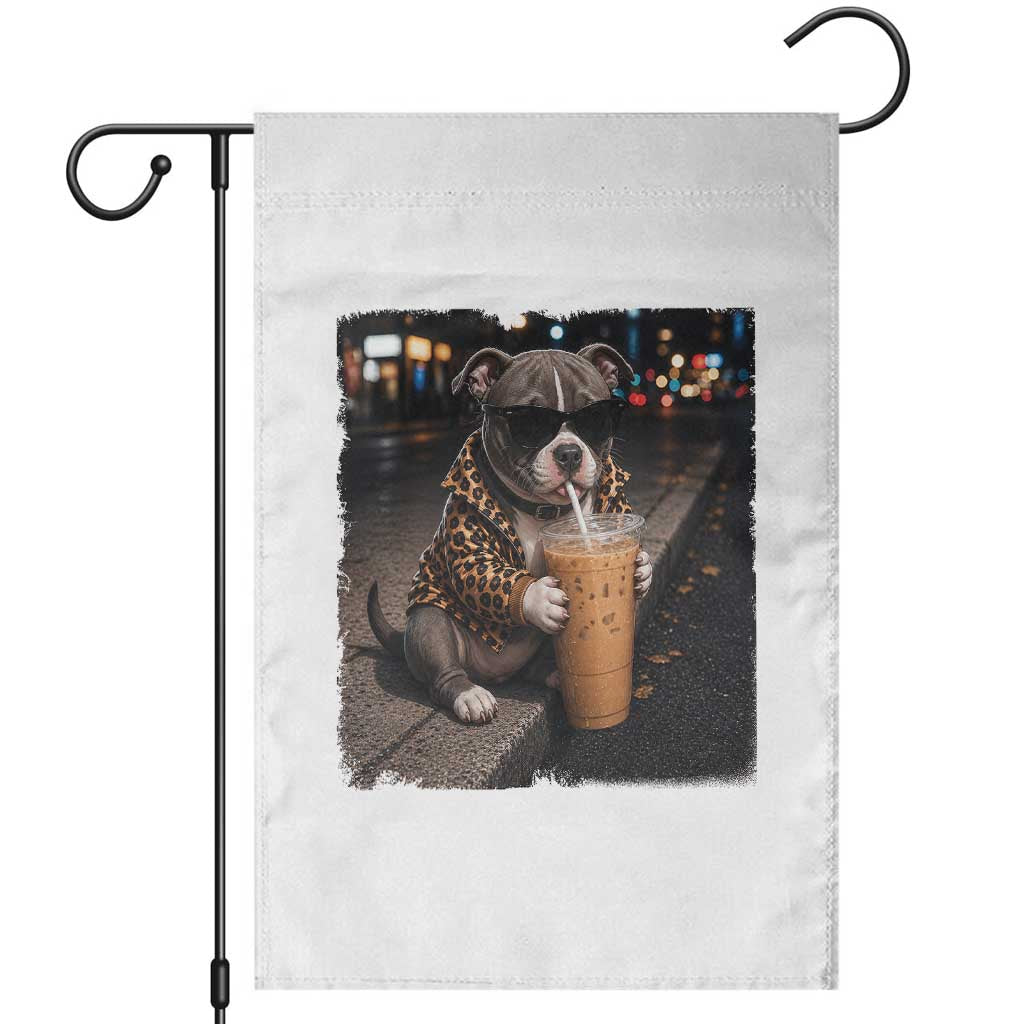 Funny Pitbull Drinking Coffee Garden Flag Dog Meme Caffeine Graphic TS12 White Print Your Wear