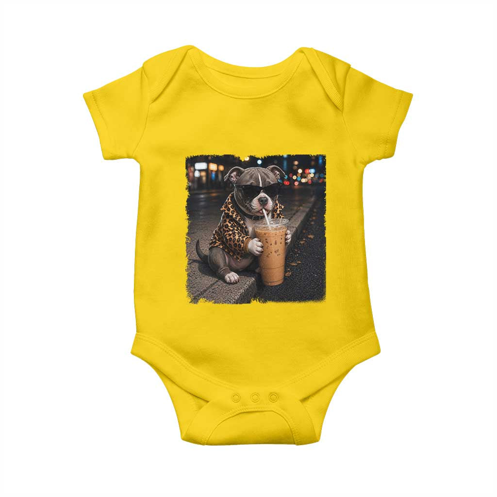 Funny Pitbull Drinking Coffee Baby Onesie Dog Meme Caffeine Graphic TS12 Daisy Print Your Wear