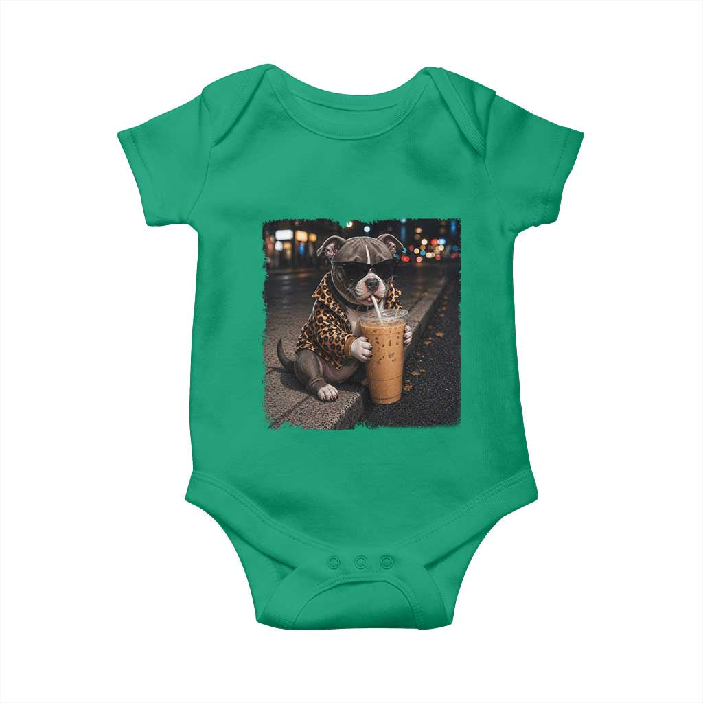 Funny Pitbull Drinking Coffee Baby Onesie Dog Meme Caffeine Graphic TS12 Irish Green Print Your Wear