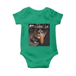 Funny Pitbull Drinking Coffee Baby Onesie Dog Meme Caffeine Graphic TS12 Irish Green Print Your Wear