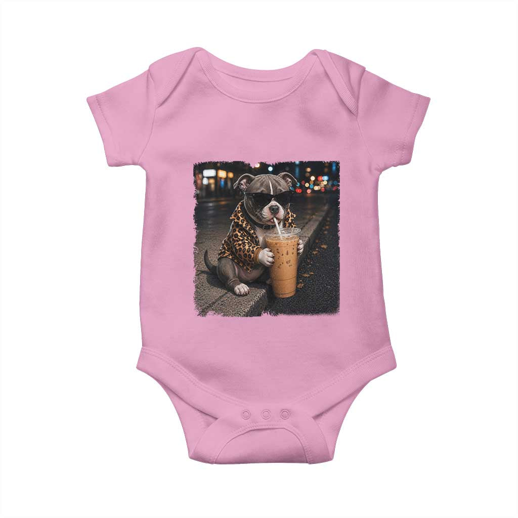 Funny Pitbull Drinking Coffee Baby Onesie Dog Meme Caffeine Graphic TS12 Light Pink Print Your Wear
