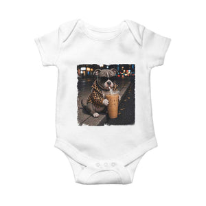 Funny Pitbull Drinking Coffee Baby Onesie Dog Meme Caffeine Graphic TS12 White Print Your Wear