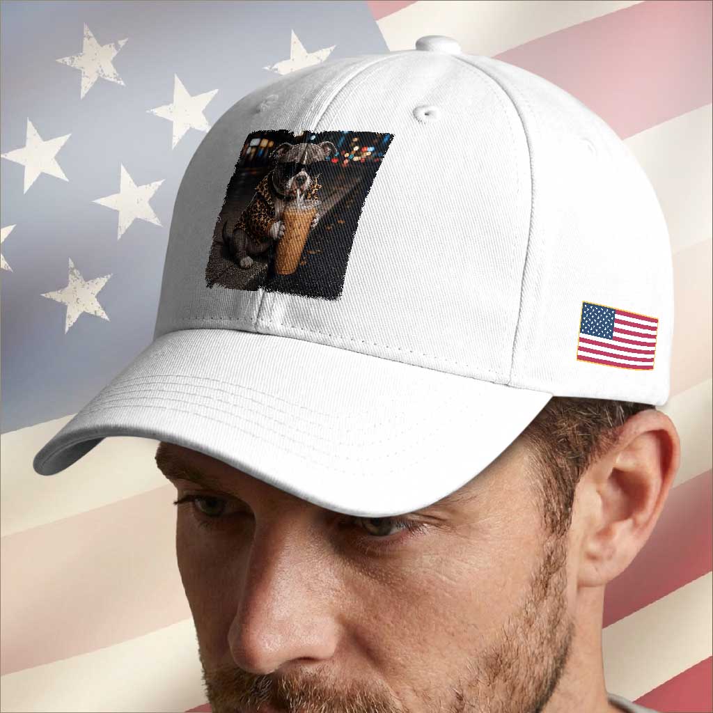 Funny Pitbull Drinking Coffee Baseball Cap Dog Meme Caffeine Graphic TS12 Print Your Wear