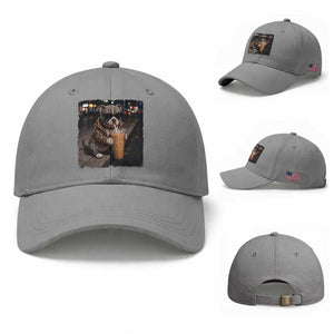 Funny Pitbull Drinking Coffee Baseball Cap Dog Meme Caffeine Graphic TS12 Baseball Cap Universal Fit Sport Gray Print Your Wear