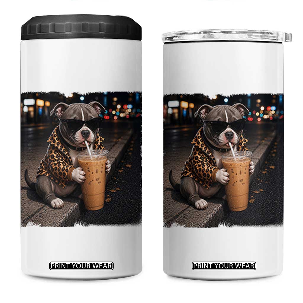 Funny Pitbull Drinking Coffee 4 in 1 Can Cooler Tumbler Dog Meme Caffeine Graphic TS12 One Size: 16 oz White Print Your Wear