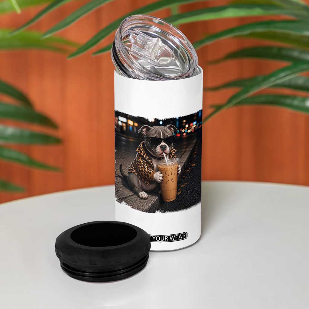 Funny Pitbull Drinking Coffee 4 in 1 Can Cooler Tumbler Dog Meme Caffeine Graphic TS12 Print Your Wear