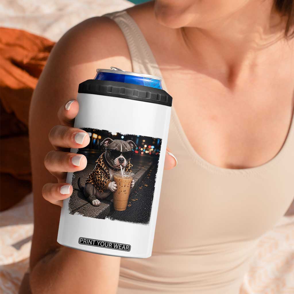 Funny Pitbull Drinking Coffee 4 in 1 Can Cooler Tumbler Dog Meme Caffeine Graphic TS12 Print Your Wear