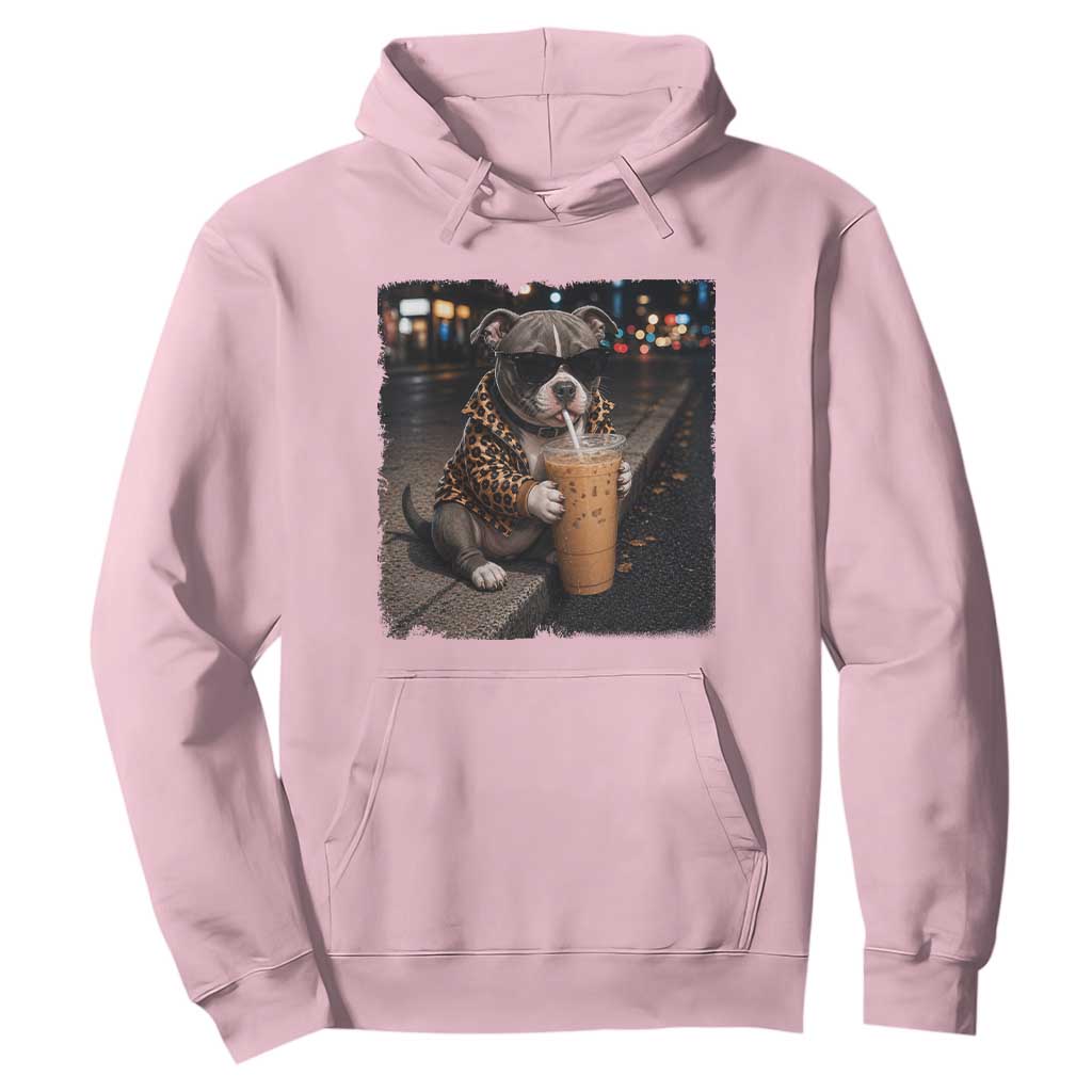 Funny Pitbull Drinking Coffee Hoodie Dog Meme Caffeine Graphic TS12 Light Pink Print Your Wear