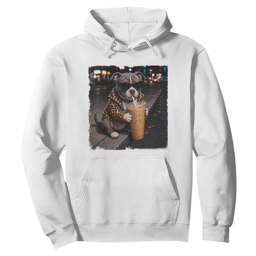 Funny Pitbull Drinking Coffee Hoodie Dog Meme Caffeine Graphic TS12 White Print Your Wear