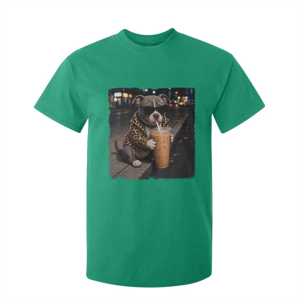 Funny Pitbull Drinking Coffee T Shirt For Kid Dog Meme Caffeine Graphic TS12 Irish Green Print Your Wear