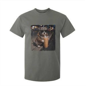 Funny Pitbull Drinking Coffee T Shirt For Kid Dog Meme Caffeine Graphic TS12 Military Green Print Your Wear