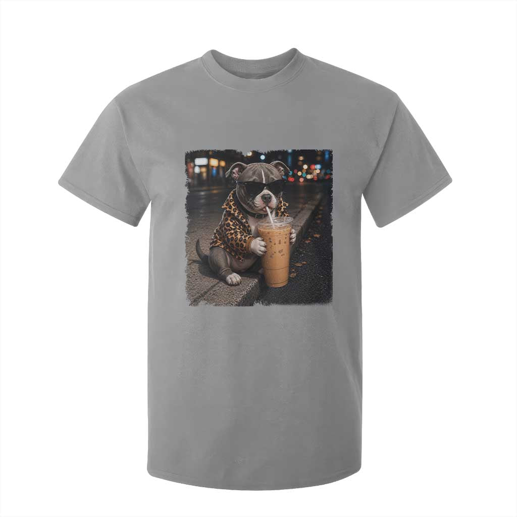 Funny Pitbull Drinking Coffee T Shirt For Kid Dog Meme Caffeine Graphic TS12 Sport Gray Print Your Wear