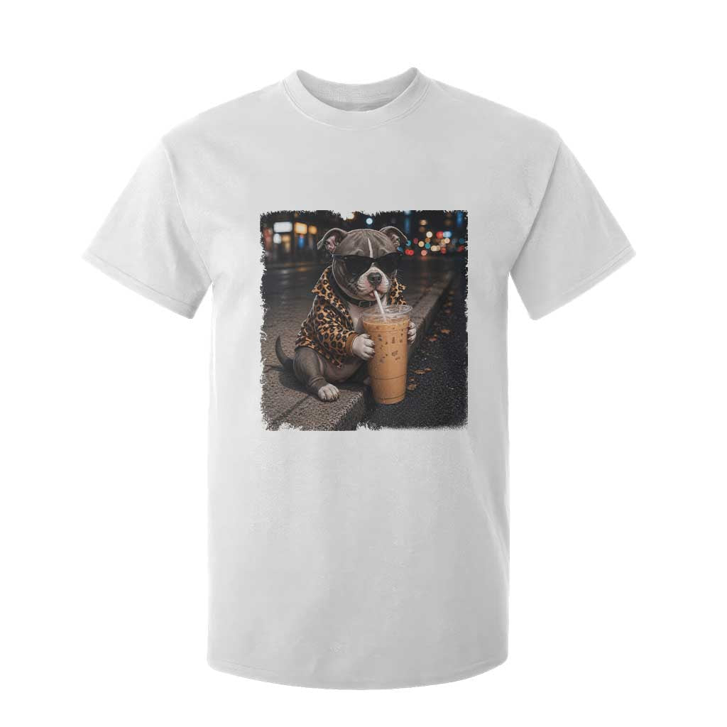Funny Pitbull Drinking Coffee T Shirt For Kid Dog Meme Caffeine Graphic TS12 White Print Your Wear