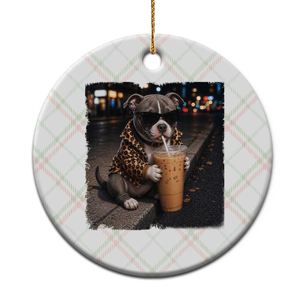 Funny Pitbull Drinking Coffee Ceramic Ornament Dog Meme Caffeine Graphic TS12 1pc Christmas Plaid Print Your Wear