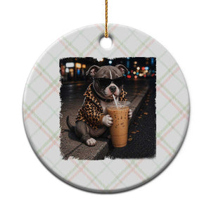 Funny Pitbull Drinking Coffee Ceramic Ornament Dog Meme Caffeine Graphic TS12 1pc Christmas Plaid Print Your Wear