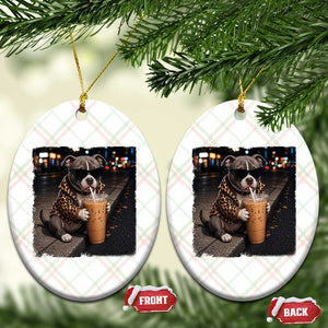 Funny Pitbull Drinking Coffee Ceramic Ornament Dog Meme Caffeine Graphic TS12 Print Your Wear