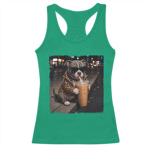 Funny Pitbull Drinking Coffee Racerback Tank Top Dog Meme Caffeine Graphic TS12 Irish Green Print Your Wear