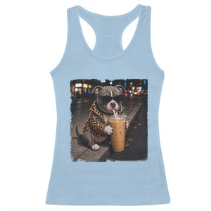 Funny Pitbull Drinking Coffee Racerback Tank Top Dog Meme Caffeine Graphic TS12 Light Blue Print Your Wear