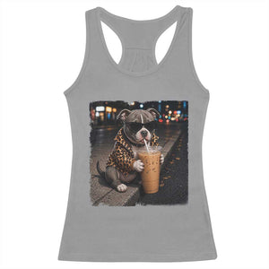 Funny Pitbull Drinking Coffee Racerback Tank Top Dog Meme Caffeine Graphic TS12 Sport Gray Print Your Wear