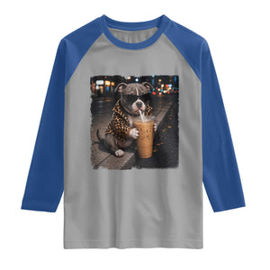 Funny Pitbull Drinking Coffee Raglan Shirt Dog Meme Caffeine Graphic TS12 Sport Gray Royal Print Your Wear
