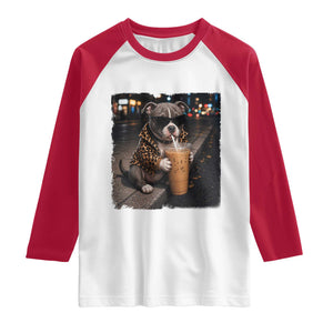 Funny Pitbull Drinking Coffee Raglan Shirt Dog Meme Caffeine Graphic TS12 White Red Print Your Wear