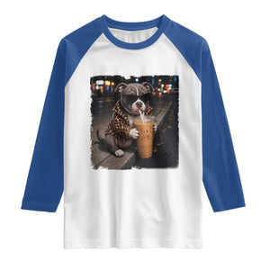 Funny Pitbull Drinking Coffee Raglan Shirt Dog Meme Caffeine Graphic TS12 White Royal Print Your Wear