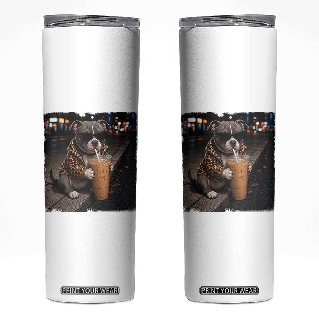 Funny Pitbull Drinking Coffee Skinny Tumbler Dog Meme Caffeine Graphic TS12 White Print Your Wear