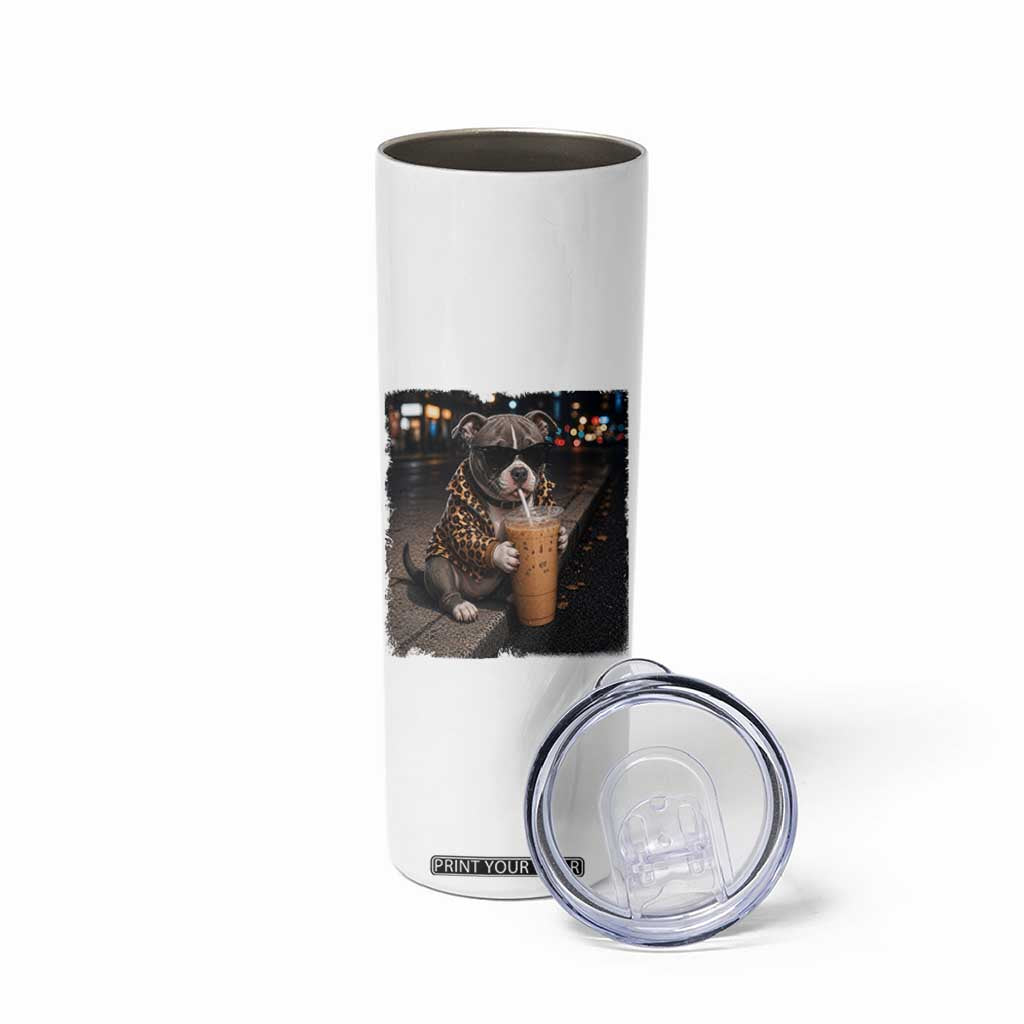 Funny Pitbull Drinking Coffee Skinny Tumbler Dog Meme Caffeine Graphic TS12 Print Your Wear