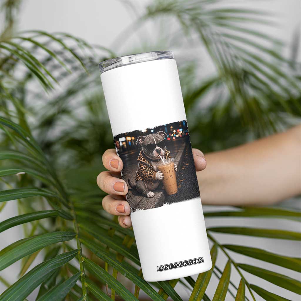 Funny Pitbull Drinking Coffee Skinny Tumbler Dog Meme Caffeine Graphic TS12 Print Your Wear
