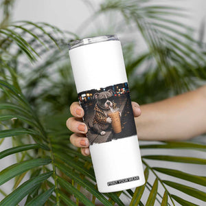 Funny Pitbull Drinking Coffee Skinny Tumbler Dog Meme Caffeine Graphic TS12 Print Your Wear