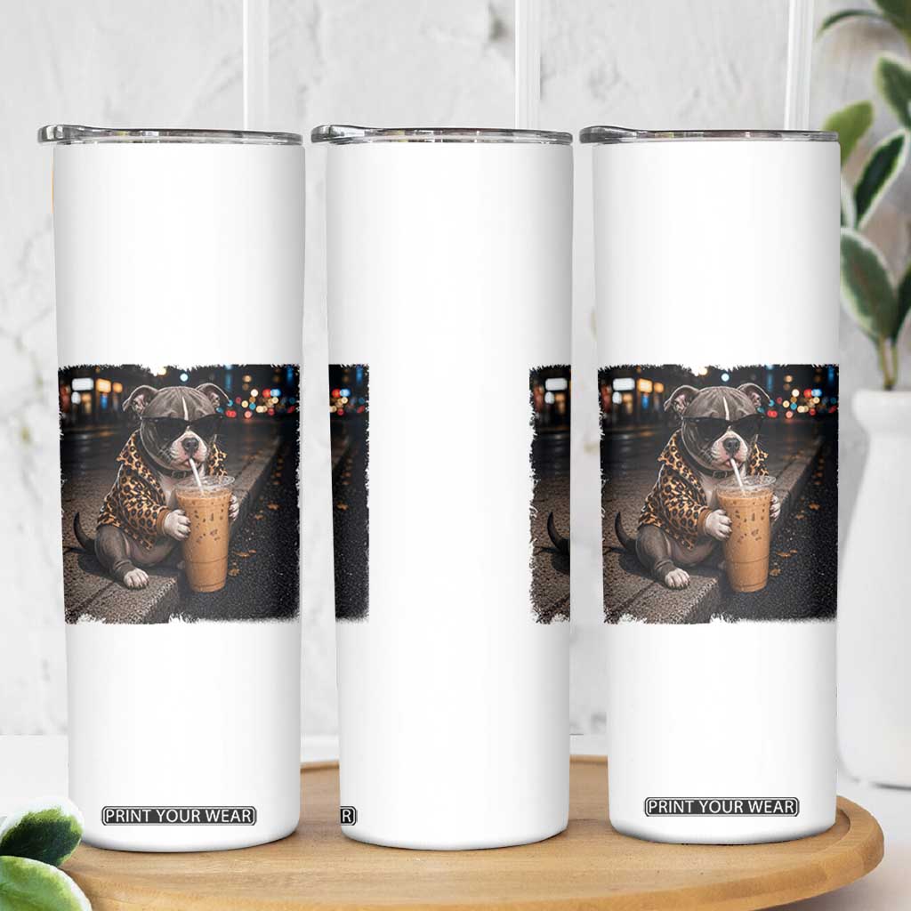 Funny Pitbull Drinking Coffee Skinny Tumbler Dog Meme Caffeine Graphic TS12 Print Your Wear