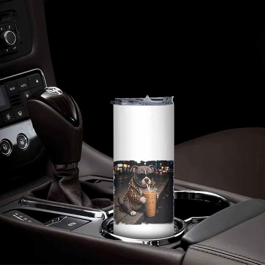 Funny Pitbull Drinking Coffee Skinny Tumbler Dog Meme Caffeine Graphic TS12 Print Your Wear