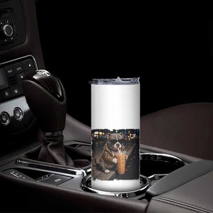 Funny Pitbull Drinking Coffee Skinny Tumbler Dog Meme Caffeine Graphic TS12 Print Your Wear