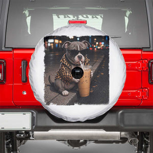 Funny Pitbull Drinking Coffee Spare Tire Cover Dog Meme Caffeine Graphic TS12 White Print Your Wear