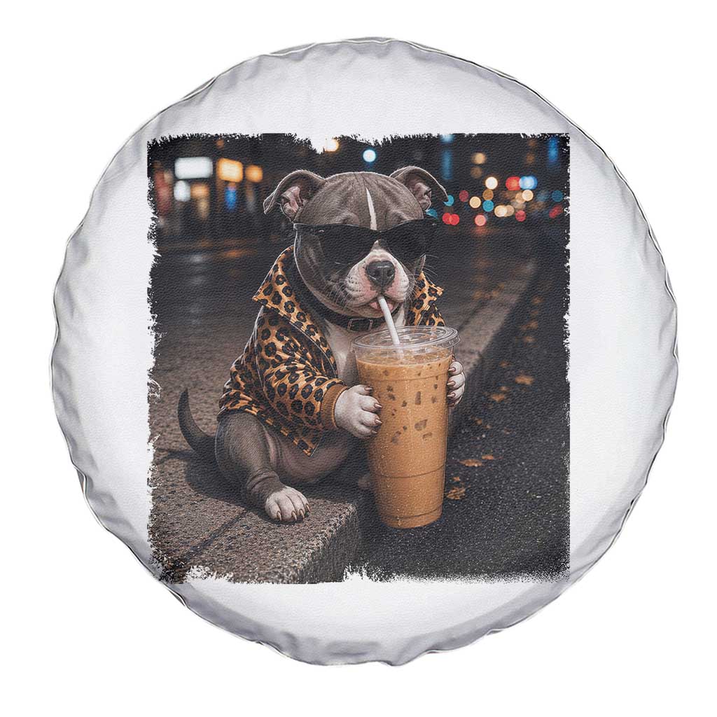 Funny Pitbull Drinking Coffee Spare Tire Cover Dog Meme Caffeine Graphic TS12 Print Your Wear