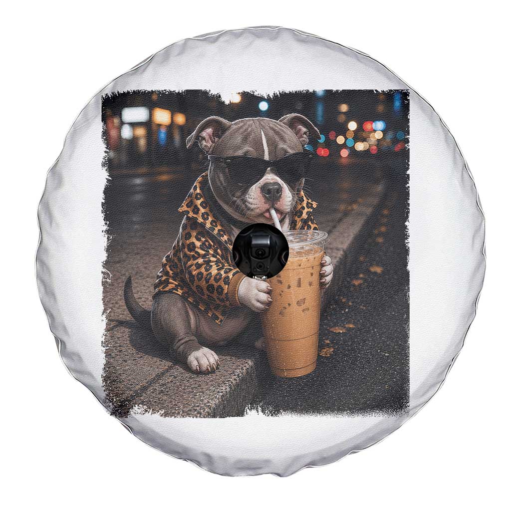 Funny Pitbull Drinking Coffee Spare Tire Cover Dog Meme Caffeine Graphic TS12 Print Your Wear