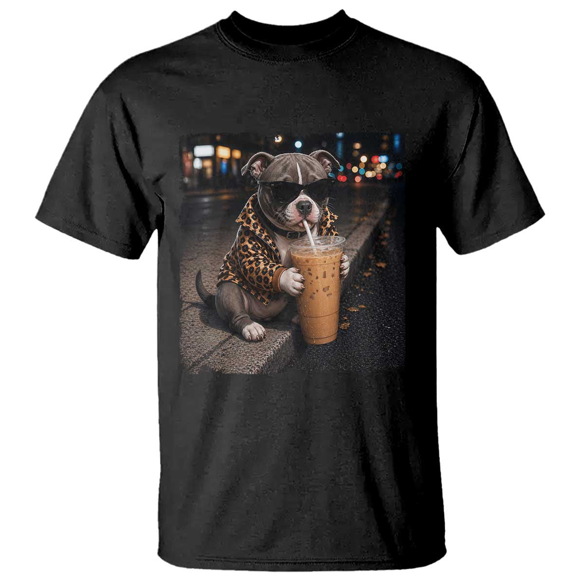 Funny Pitbull Drinking Coffee T Shirt Dog Meme Caffeine Graphic TS12 Black Print Your Wear