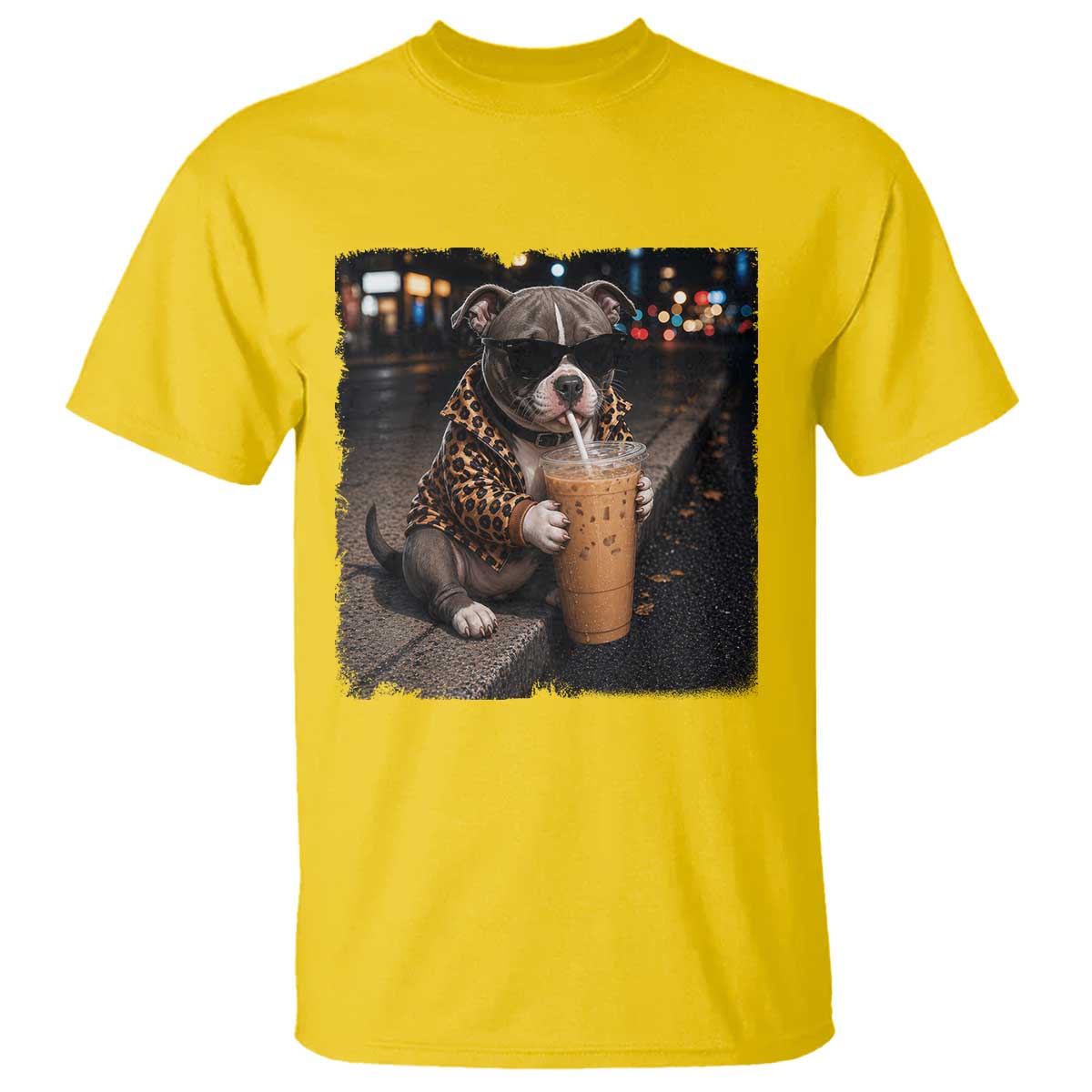 Funny Pitbull Drinking Coffee T Shirt Dog Meme Caffeine Graphic TS12 Daisy Print Your Wear