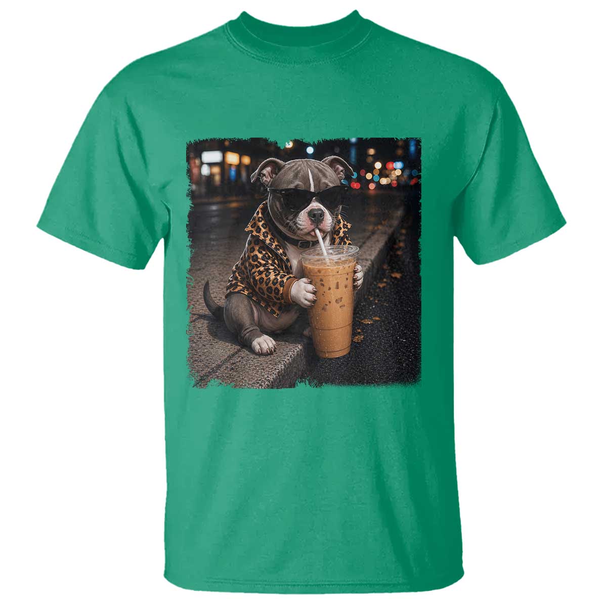 Funny Pitbull Drinking Coffee T Shirt Dog Meme Caffeine Graphic TS12 Irish Green Print Your Wear