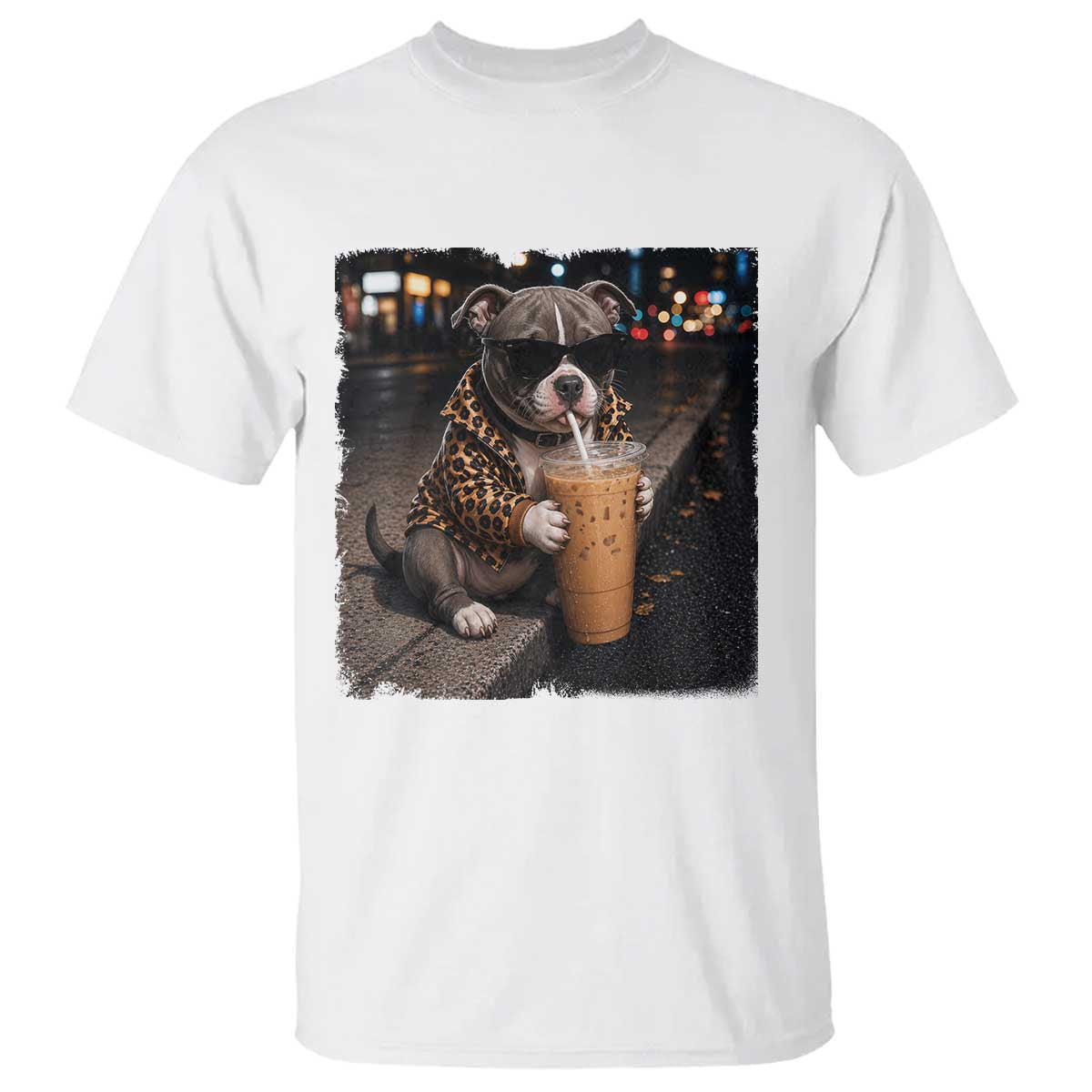 Funny Pitbull Drinking Coffee T Shirt Dog Meme Caffeine Graphic TS12 White Print Your Wear