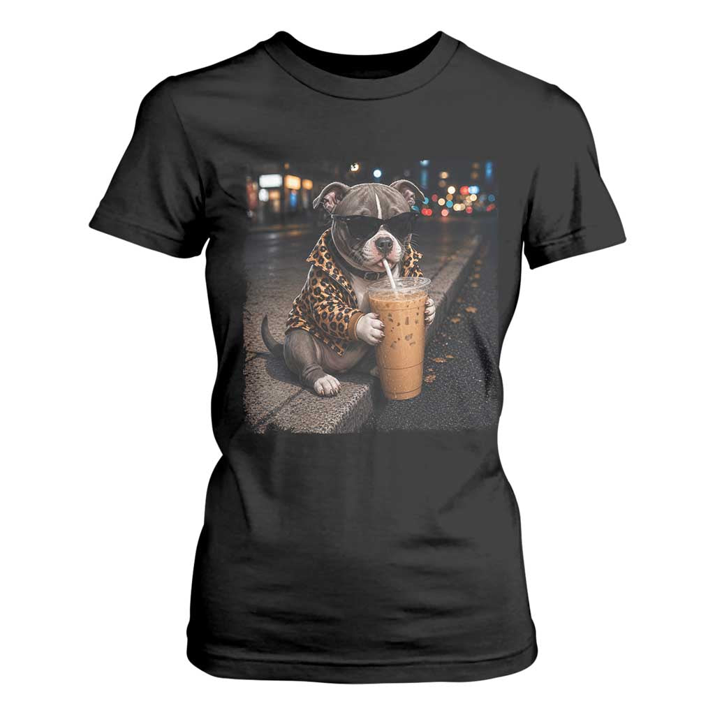 Funny Pitbull Drinking Coffee T Shirt For Women Dog Meme Caffeine Graphic TS12 Black Print Your Wear