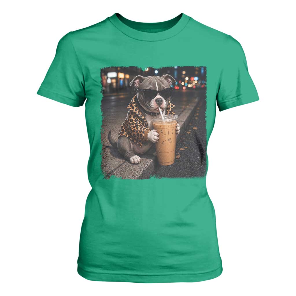 Funny Pitbull Drinking Coffee T Shirt For Women Dog Meme Caffeine Graphic TS12 Irish Green Print Your Wear