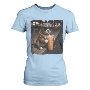 Funny Pitbull Drinking Coffee T Shirt For Women Dog Meme Caffeine Graphic TS12 Light Blue Print Your Wear