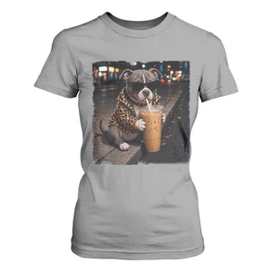 Funny Pitbull Drinking Coffee T Shirt For Women Dog Meme Caffeine Graphic TS12 Sport Gray Print Your Wear
