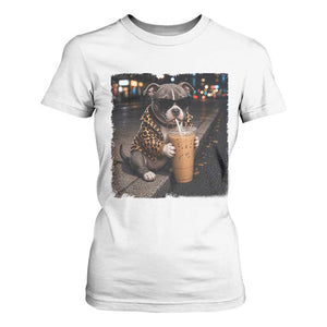 Funny Pitbull Drinking Coffee T Shirt For Women Dog Meme Caffeine Graphic TS12 White Print Your Wear